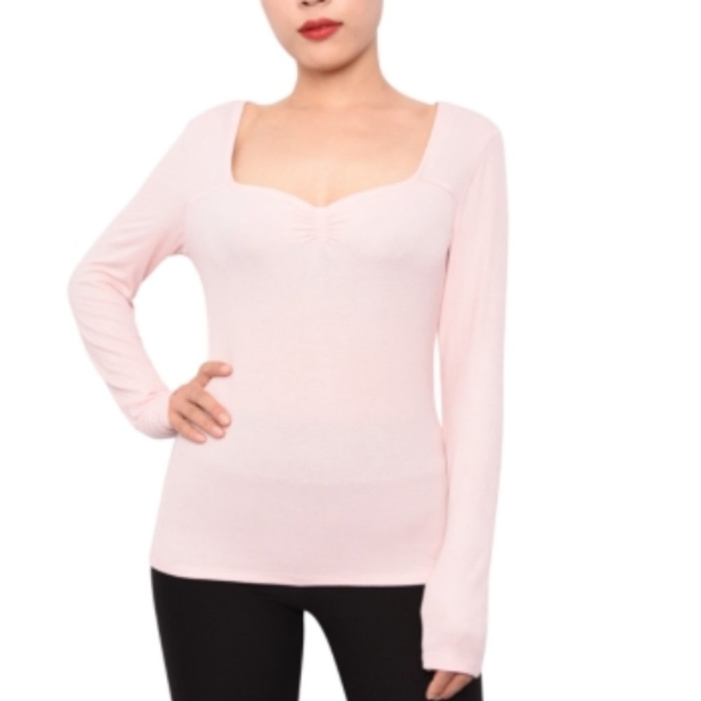 NWT Derek Heart Juniors' Rib-Knit Sweetheart-Neckline Top in Pink